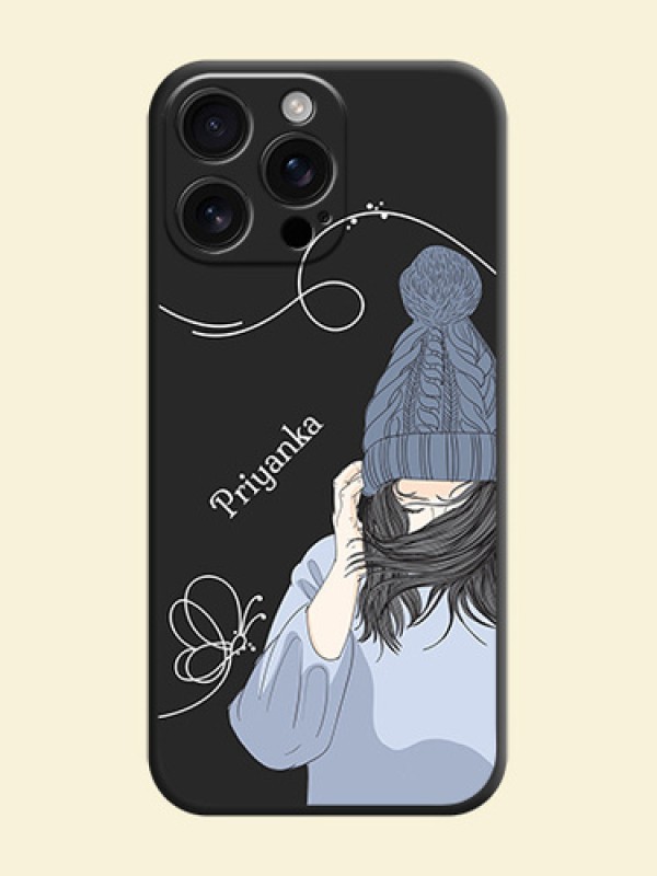 Girl With Blue Winter Outfiit Custom Text Design On Space Black Custom Soft Matte Mobile Back Cover - iPhone 16 Pro Max