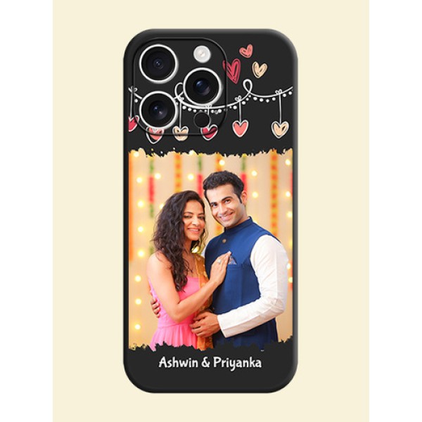 Pink Love Hangings with Name On Space Black Custom Soft Matte Mobile Back Cover - iPhone 16 Pro Pink Love Hangings with Name On Space Black Custom Soft Matte Mobile Back Cover - iPhone 16 Pro