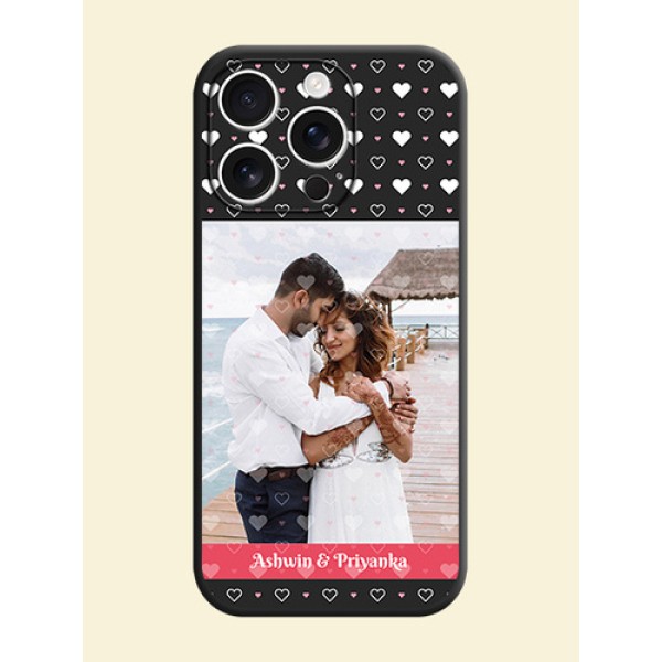 White Color Love Symbols with Text Design on Photo On Space Black Custom Soft Matte Mobile Back Cover - iPhone 16 Pro