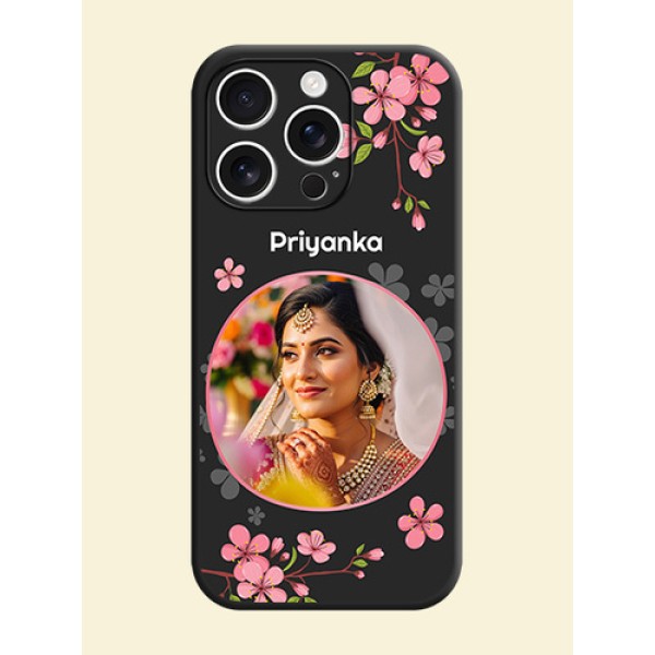 Round Image with Pink Color Floral Design on Photo On Space Black Custom Soft Matte Mobile Back Cover - iPhone 16 Pro Round Image with Pink Color Floral Design on Photo On Space Black Custom Soft Matte Mobile Back Cover - iPhone 16 Pro