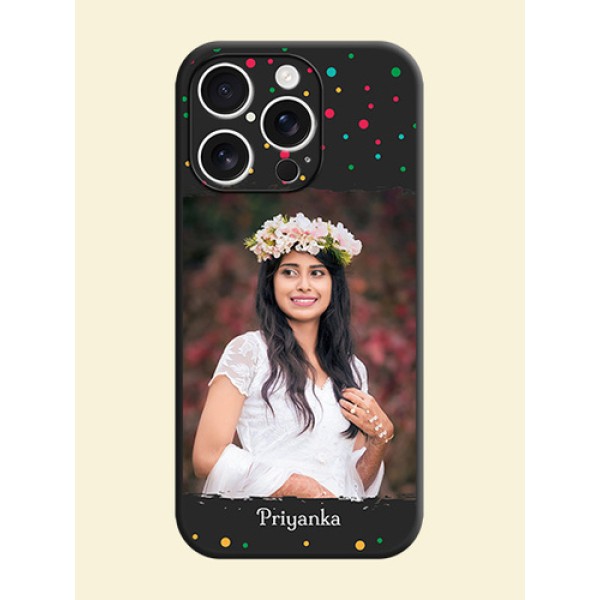 Multicolor Dotted Pattern with Text On Space Black Custom Soft Matte Mobile Back Cover - iPhone 16 Pro Multicolor Dotted Pattern with Text On Space Black Custom Soft Matte Mobile Back Cover - iPhone 16 Pro