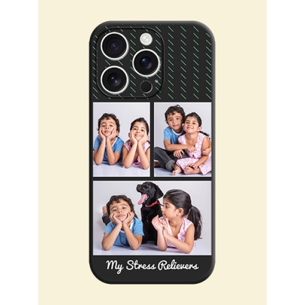 Cross Dotted Pattern with 2 Image Holder On Space Black Custom Soft Matte Mobile Back Cover - iPhone 16 Pro Cross Dotted Pattern with 2 Image Holder On Space Black Custom Soft Matte Mobile Back Cover - iPhone 16 Pro