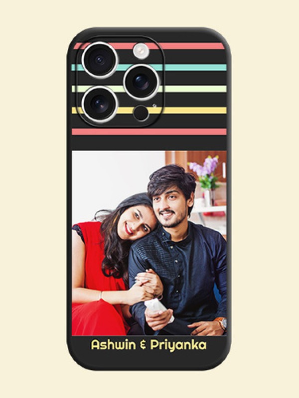 Color Stripes with Photo and Text on Photo On Space Black Custom Soft Matte Mobile Back Cover - iPhone 16 Pro