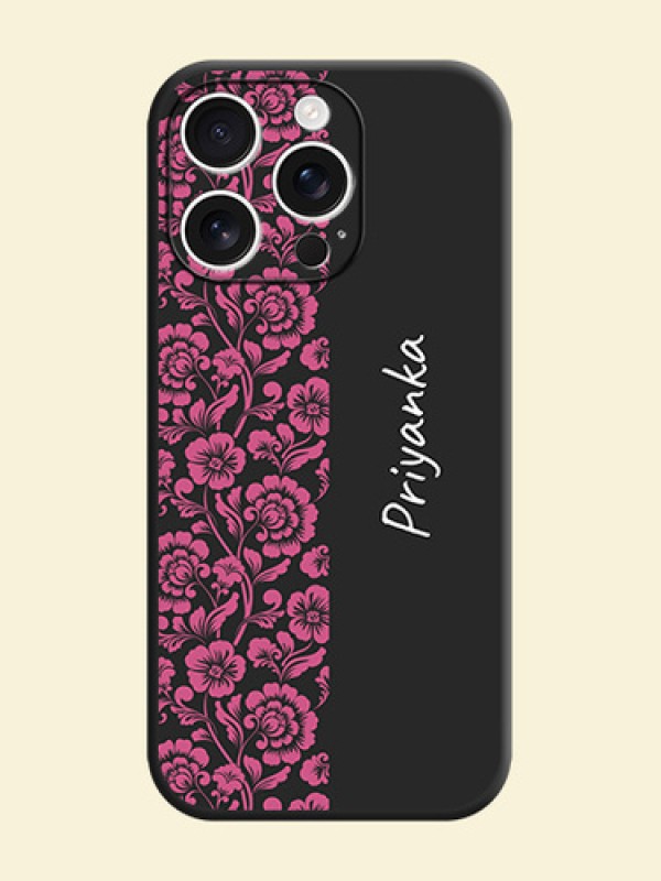 Pink Floral Pattern Design With Custom Text On Space Black Custom Soft Matte Mobile Back Cover - iPhone 16 Pro