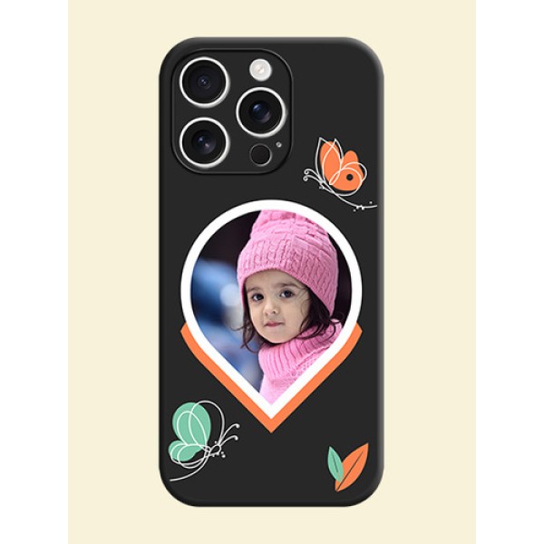Upload Pic With Simple Butterly Design On Space Black Custom Soft Matte Mobile Back Cover - iPhone 16 Pro Upload Pic With Simple Butterly Design On Space Black Custom Soft Matte Mobile Back Cover - iPhone 16 Pro