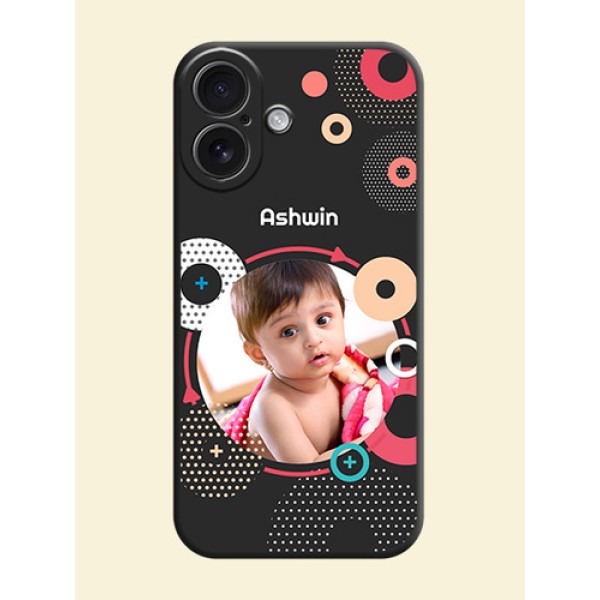 Multicoloured Round Image On Space Black Custom Soft Matte Mobile Back Cover - iPhone 16 Multicoloured Round Image On Space Black Custom Soft Matte Mobile Back Cover - iPhone 16