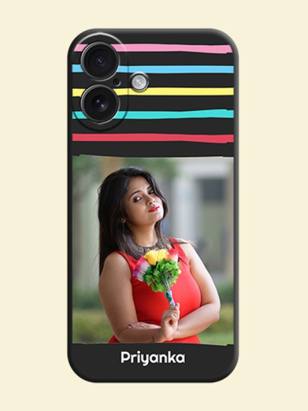 Multicolor Lines with Image On Space Black Custom Soft Matte Mobile Back Cover - iPhone 16
