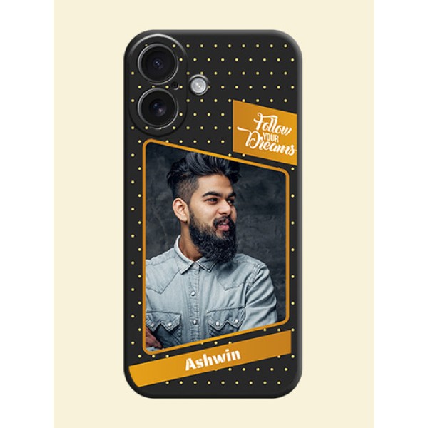 Follow Your Dreams with White Dots On Space Black Custom Soft Matte Mobile Back Cover - iPhone 16 Follow Your Dreams with White Dots On Space Black Custom Soft Matte Mobile Back Cover - iPhone 16