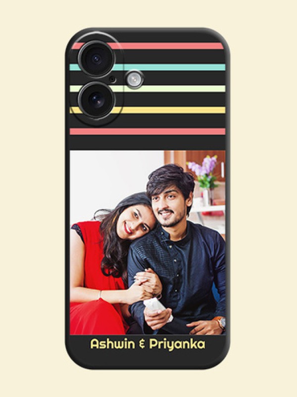 Color Stripes with Photo and Text on Photo On Space Black Custom Soft Matte Mobile Back Cover - iPhone 16