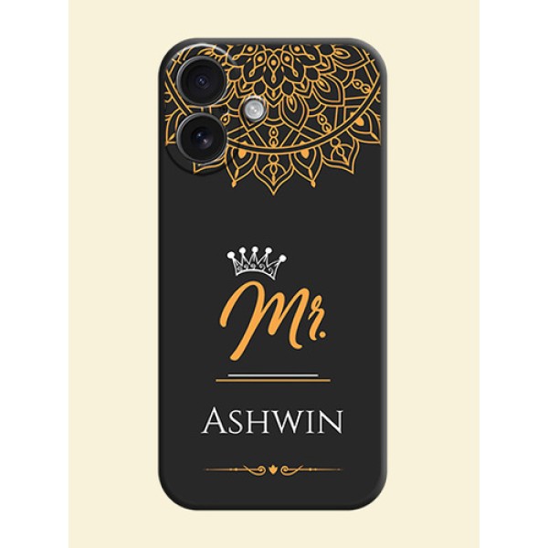 Mr Name with Floral Design On Space Black Custom Soft Matte Mobile Back Cover - iPhone 16