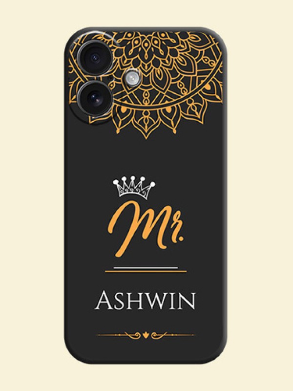 Mr Name with Floral Design On Space Black Custom Soft Matte Mobile Back Cover - iPhone 16