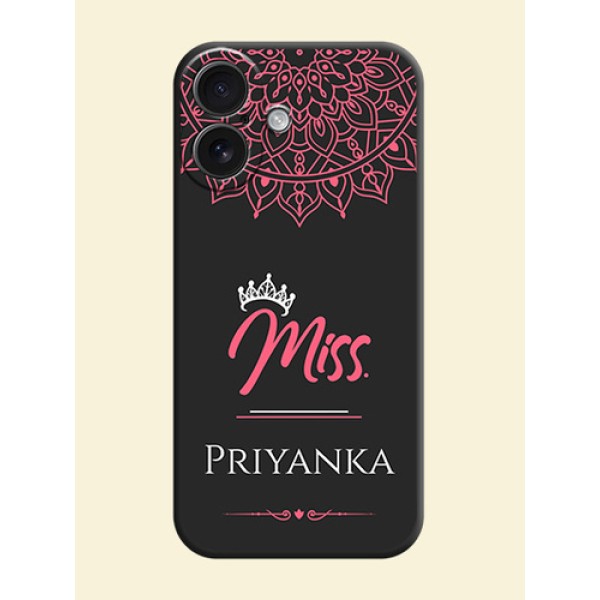 Mrs Name with Floral Design On Space Black Custom Soft Matte Mobile Back Cover - iPhone 16 Mrs Name with Floral Design On Space Black Custom Soft Matte Mobile Back Cover - iPhone 16
