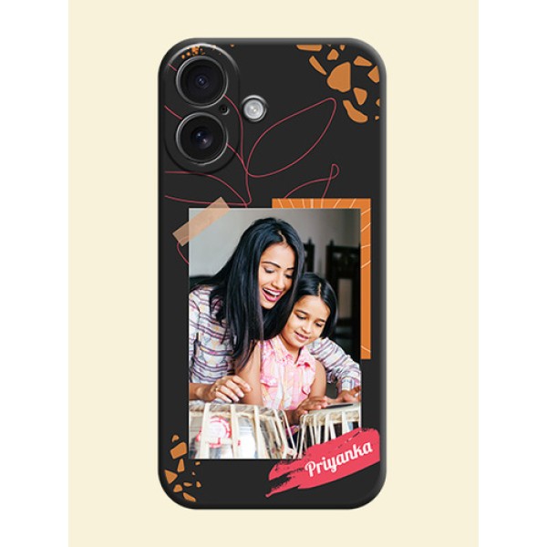 Orange Photo Frame On Space Black Custom Soft Matte Mobile Back Cover - iPhone 16 Orange Photo Frame On Space Black Custom Soft Matte Mobile Back Cover - iPhone 16