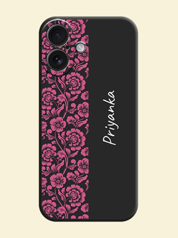 Pink Floral Pattern Design With Custom Text On Space Black Custom Soft Matte Mobile Back Cover - iPhone 16