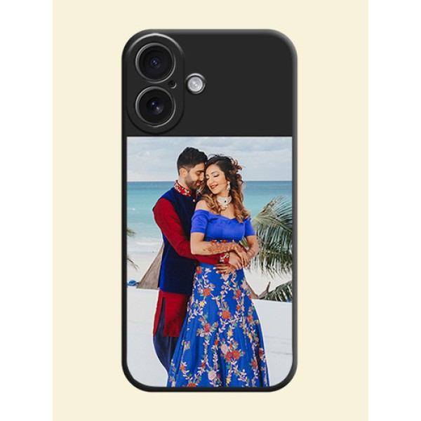 Image Upload With Space Black Color On Custom Soft Matte Mobile Back Cover - iPhone 16 Image Upload With Space Black Color On Custom Soft Matte Mobile Back Cover - iPhone 16