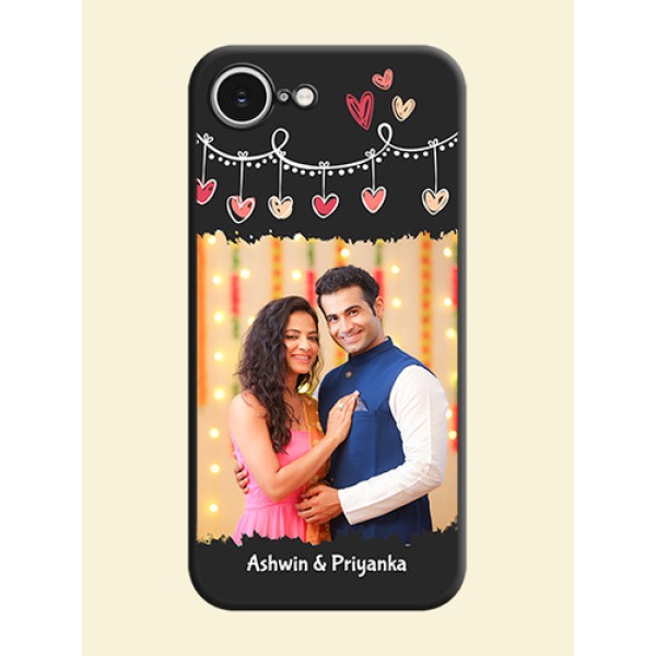 Pink Love Hangings with Name On Space Black Custom Soft Matte Mobile Back Cover - iPhone 16e Pink Love Hangings with Name On Space Black Custom Soft Matte Mobile Back Cover - iPhone 16e