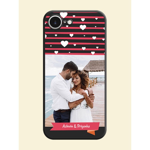 White Color Love Symbols with Pink Lines Pattern On Space Black Custom Soft Matte Mobile Back Cover - iPhone 16e White Color Love Symbols with Pink Lines Pattern On Space Black Custom Soft Matte Mobile Back Cover - iPhone 16e