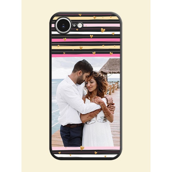Multicolor Lines and Golden Love Symbols Design on Photo On Space Black Custom Soft Matte Mobile Back Cover - iPhone 16e