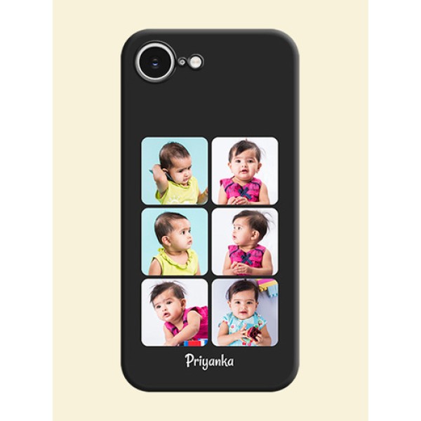 Floral Art with 6 Image Holder on Photo On Space Black Custom Soft Matte Mobile Back Cover - iPhone 16e Floral Art with 6 Image Holder on Photo On Space Black Custom Soft Matte Mobile Back Cover - iPhone 16e