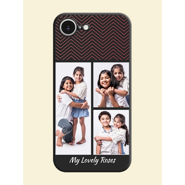 Wave Pattern with 3 Image Holder On Space Black Custom Soft Matte Mobile Back Cover - iPhone 16e Wave Pattern with 3 Image Holder On Space Black Custom Soft Matte Mobile Back Cover - iPhone 16e