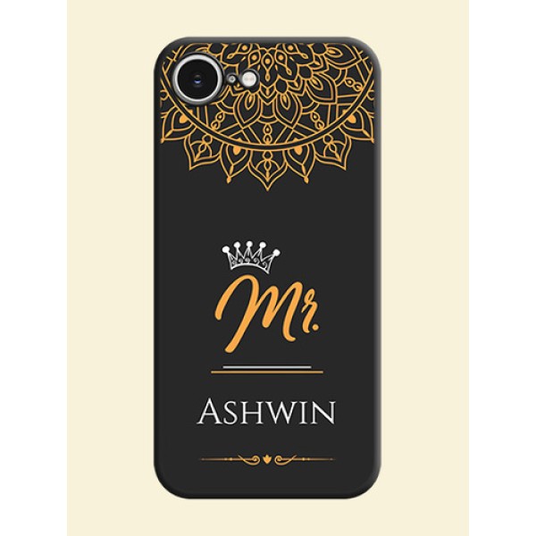 Mr Name with Floral Design On Space Black Custom Soft Matte Mobile Back Cover - iPhone 16e