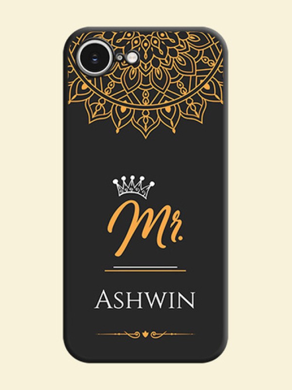 Mr Name with Floral Design On Space Black Custom Soft Matte Mobile Back Cover - iPhone 16e