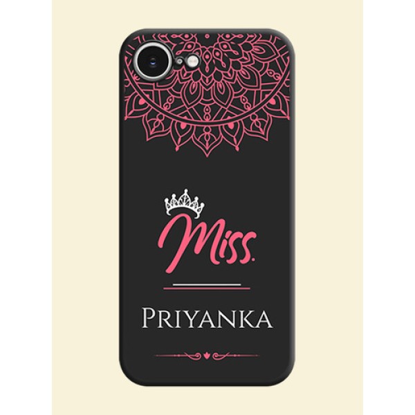 Mrs Name with Floral Design On Space Black Custom Soft Matte Mobile Back Cover - iPhone 16e Mrs Name with Floral Design On Space Black Custom Soft Matte Mobile Back Cover - iPhone 16e