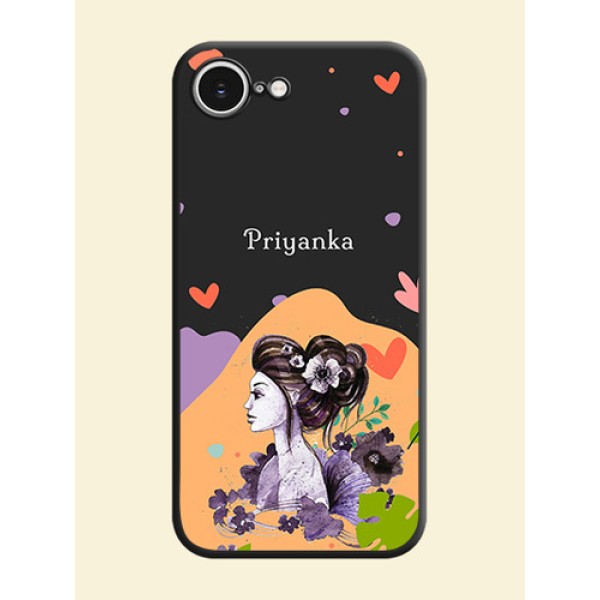 Namecase For Her With Fancy Lady Image On Space Black Custom Soft Matte Mobile Back Cover - iPhone 16e