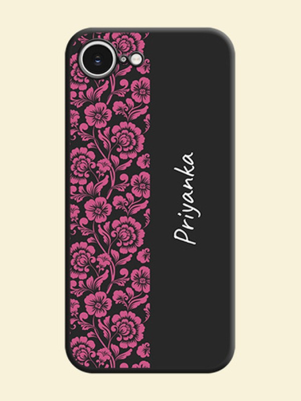 Pink Floral Pattern Design With Custom Text On Space Black Custom Soft Matte Mobile Back Cover - iPhone 16e