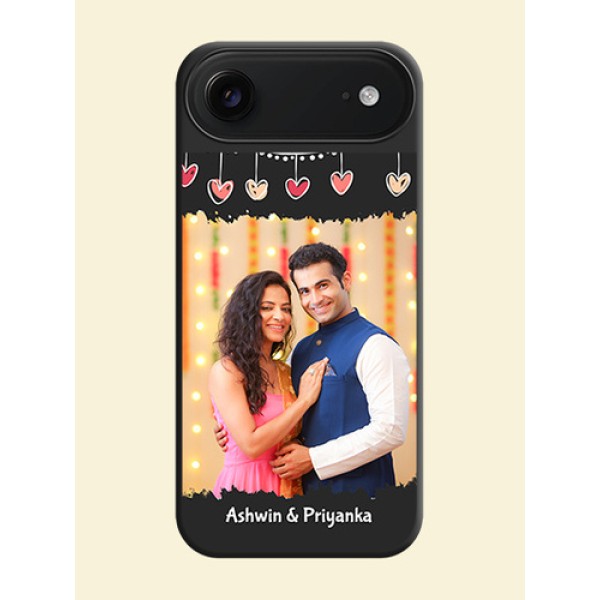 Pink Love Hangings with Name On Space Black Custom Soft Matte Mobile Back Cover - Apple iPhone 17 Air Pink Love Hangings with Name On Space Black Custom Soft Matte Mobile Back Cover - Apple iPhone 17 Air