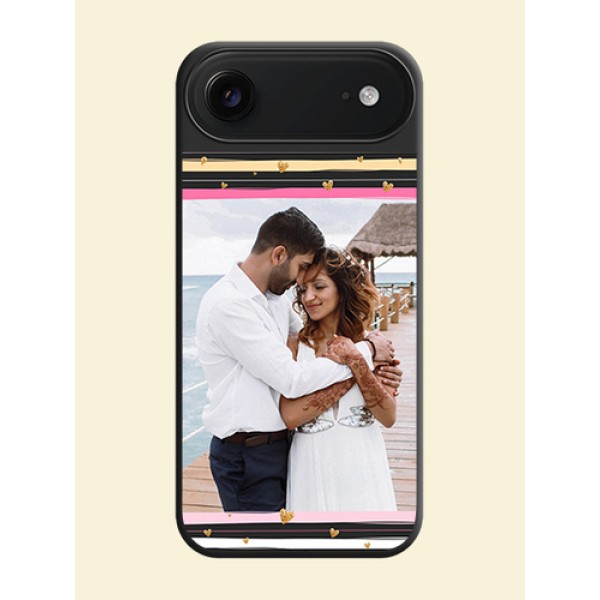 Multicolor Lines and Golden Love Symbols Design on Photo On Space Black Custom Soft Matte Mobile Back Cover - Apple iPhone 17 Air Multicolor Lines and Golden Love Symbols Design on Photo On Space Black Custom Soft Matte Mobile Back Cover - Apple iPhone 17 Air