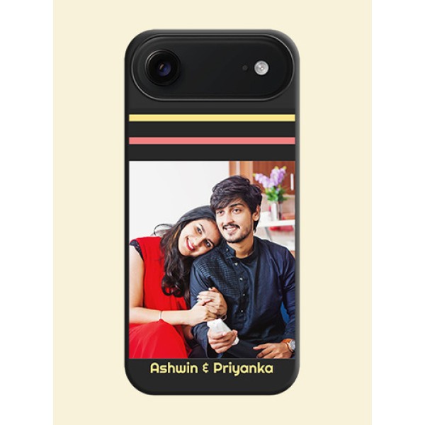 Color Stripes with Photo and Text on Photo On Space Black Custom Soft Matte Mobile Back Cover - Apple iPhone 17 Air Color Stripes with Photo and Text on Photo On Space Black Custom Soft Matte Mobile Back Cover - Apple iPhone 17 Air