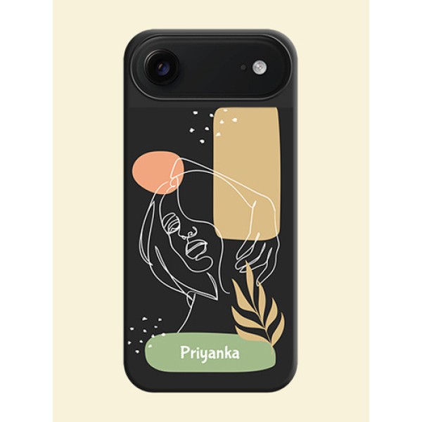 Custom Text With Line Art Of Women & Leaves Design On Space Black Custom Soft Matte Mobile Back Cover - Apple iPhone 17 Air Custom Text With Line Art Of Women & Leaves Design On Space Black Custom Soft Matte Mobile Back Cover - Apple iPhone 17 Air