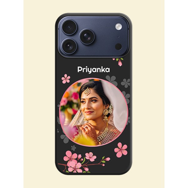 Round Image with Pink Color Floral Design on Photo On Space Black Custom Soft Matte Mobile Back Cover - Apple iPhone 17 Pro Max Round Image with Pink Color Floral Design on Photo On Space Black Custom Soft Matte Mobile Back Cover - Apple iPhone 17 Pro Max