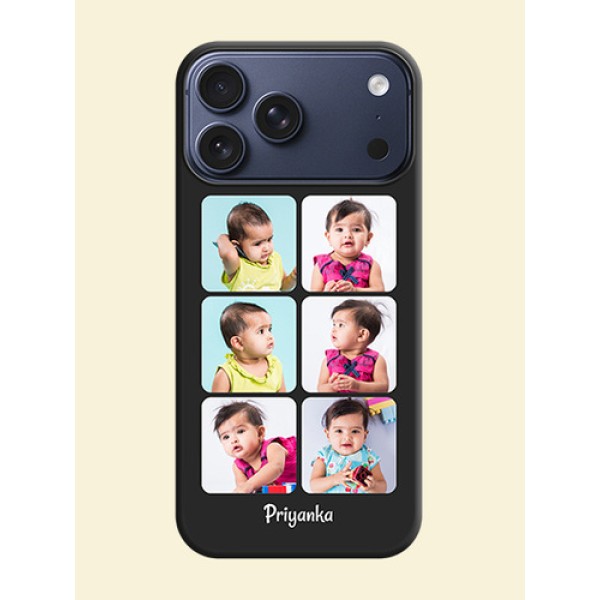 Floral Art with 6 Image Holder on Photo On Space Black Custom Soft Matte Mobile Back Cover - Apple iPhone 17 Pro Max Floral Art with 6 Image Holder on Photo On Space Black Custom Soft Matte Mobile Back Cover - Apple iPhone 17 Pro Max