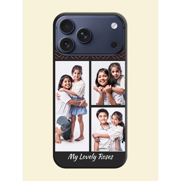 Wave Pattern with 3 Image Holder On Space Black Custom Soft Matte Mobile Back Cover - Apple iPhone 17 Pro Max Wave Pattern with 3 Image Holder On Space Black Custom Soft Matte Mobile Back Cover - Apple iPhone 17 Pro Max