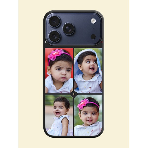 Multicolor Dotted Pattern with 4 Image Holder On Space Black Custom Soft Matte Mobile Back Cover - Apple iPhone 17 Pro Max Multicolor Dotted Pattern with 4 Image Holder On Space Black Custom Soft Matte Mobile Back Cover - Apple iPhone 17 Pro Max