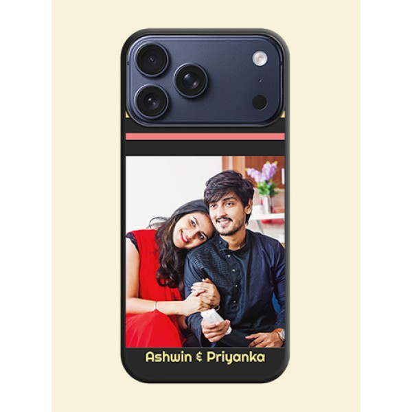 Color Stripes with Photo and Text on Photo On Space Black Custom Soft Matte Mobile Back Cover - Apple iPhone 17 Pro Max Color Stripes with Photo and Text on Photo On Space Black Custom Soft Matte Mobile Back Cover - Apple iPhone 17 Pro Max