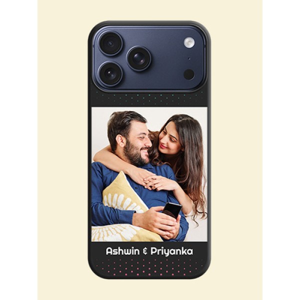 Faded Dots with Grunge Photo Frame and Text On Space Black Custom Soft Matte Mobile Back Cover - Apple iPhone 17 Pro Max Faded Dots with Grunge Photo Frame and Text On Space Black Custom Soft Matte Mobile Back Cover - Apple iPhone 17 Pro Max