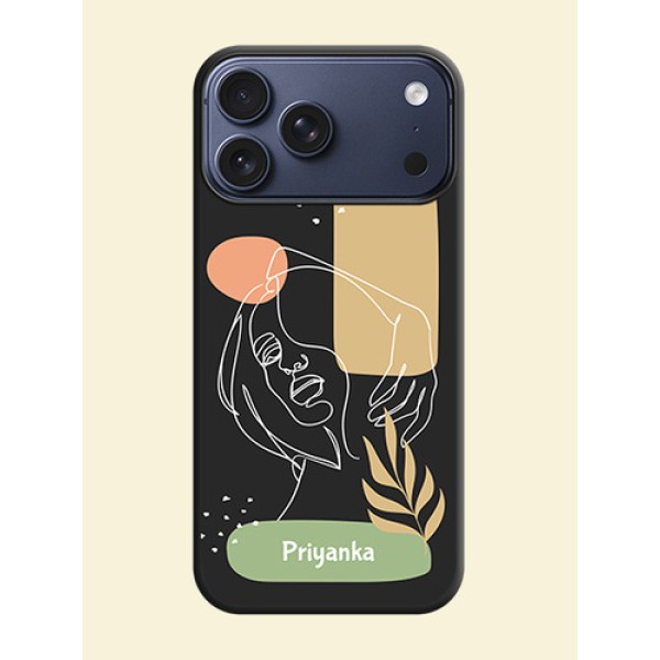 Custom Text With Line Art Of Women & Leaves Design On Space Black Custom Soft Matte Mobile Back Cover - Apple iPhone 17 Pro Max Custom Text With Line Art Of Women & Leaves Design On Space Black Custom Soft Matte Mobile Back Cover - Apple iPhone 17 Pro Max