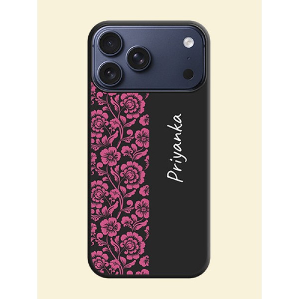 Pink Floral Pattern Design With Custom Text On Space Black Custom Soft Matte Mobile Back Cover - Apple iPhone 17 Pro Max Pink Floral Pattern Design With Custom Text On Space Black Custom Soft Matte Mobile Back Cover - Apple iPhone 17 Pro Max