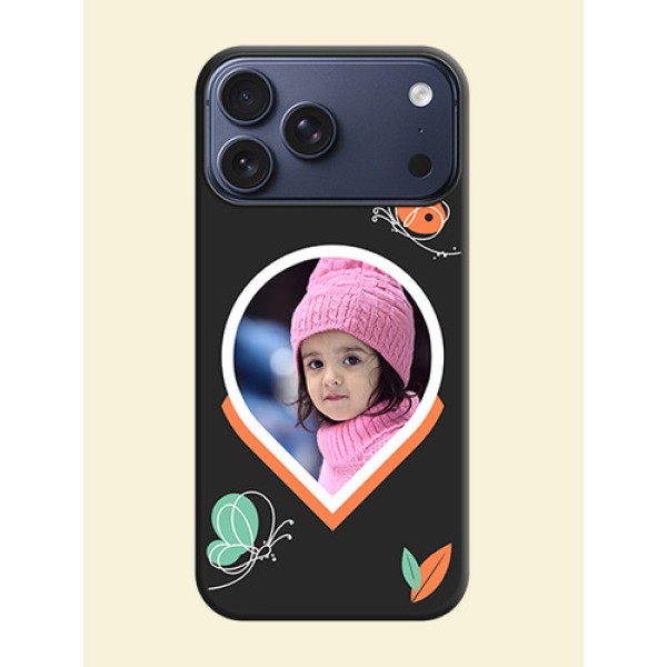Upload Pic With Simple Butterly Design On Space Black Custom Soft Matte Mobile Back Cover - Apple iPhone 17 Pro Max Upload Pic With Simple Butterly Design On Space Black Custom Soft Matte Mobile Back Cover - Apple iPhone 17 Pro Max