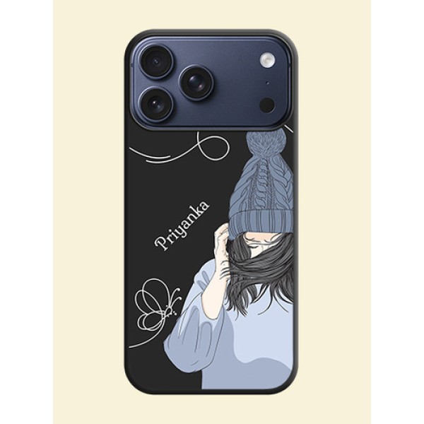 Girl With Blue Winter Outfiit Custom Text Design On Space Black Custom Soft Matte Mobile Back Cover - Apple iPhone 17 Pro Max Girl With Blue Winter Outfiit Custom Text Design On Space Black Custom Soft Matte Mobile Back Cover - Apple iPhone 17 Pro Max