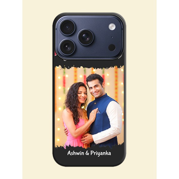Pink Love Hangings with Name On Space Black Custom Soft Matte Mobile Back Cover - Apple iPhone 17 Pro Pink Love Hangings with Name On Space Black Custom Soft Matte Mobile Back Cover - Apple iPhone 17 Pro