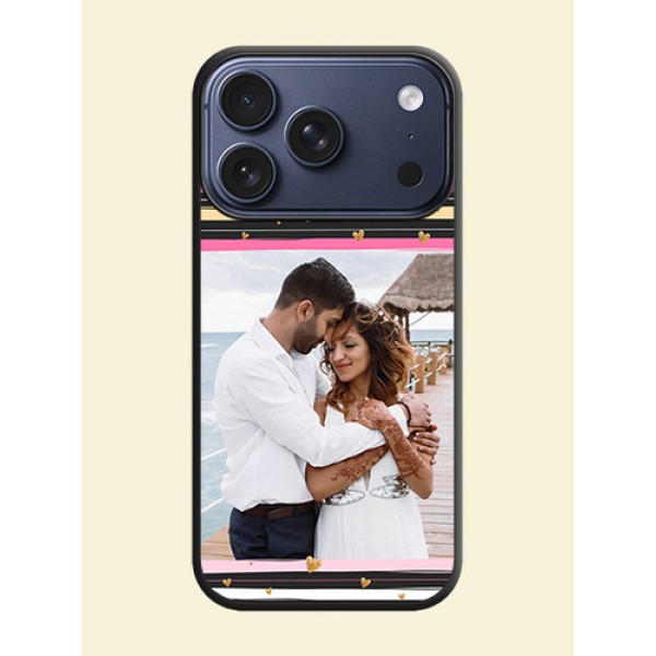 Multicolor Lines and Golden Love Symbols Design on Photo On Space Black Custom Soft Matte Mobile Back Cover - Apple iPhone 17 Pro Multicolor Lines and Golden Love Symbols Design on Photo On Space Black Custom Soft Matte Mobile Back Cover - Apple iPhone 17 Pro