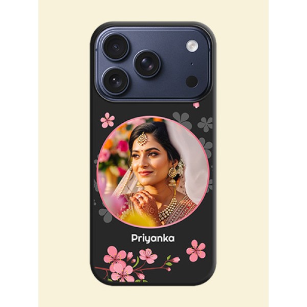 Round Image with Pink Color Floral Design on Photo On Space Black Custom Soft Matte Mobile Back Cover - Apple iPhone 17 Pro Round Image with Pink Color Floral Design on Photo On Space Black Custom Soft Matte Mobile Back Cover - Apple iPhone 17 Pro