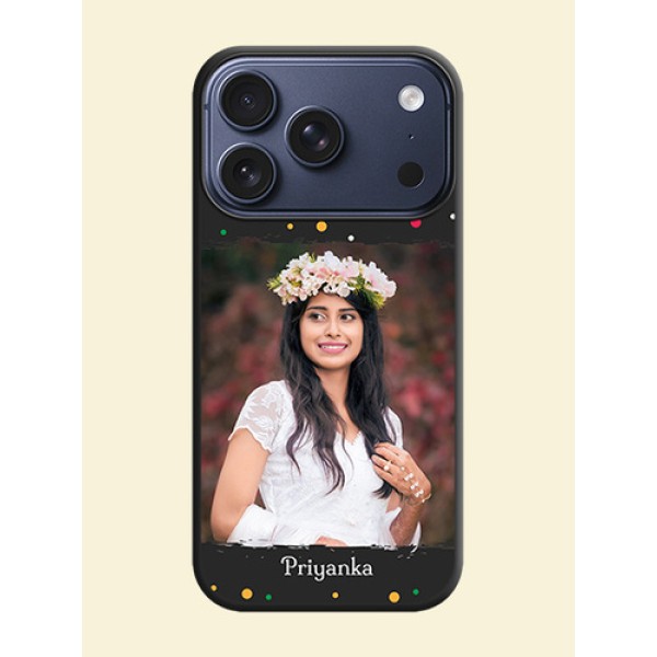 Multicolor Dotted Pattern with Text On Space Black Custom Soft Matte Mobile Back Cover - Apple iPhone 17 Pro Multicolor Dotted Pattern with Text On Space Black Custom Soft Matte Mobile Back Cover - Apple iPhone 17 Pro