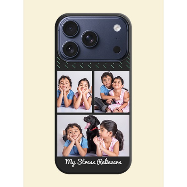 Cross Dotted Pattern with 2 Image Holder On Space Black Custom Soft Matte Mobile Back Cover - Apple iPhone 17 Pro Cross Dotted Pattern with 2 Image Holder On Space Black Custom Soft Matte Mobile Back Cover - Apple iPhone 17 Pro