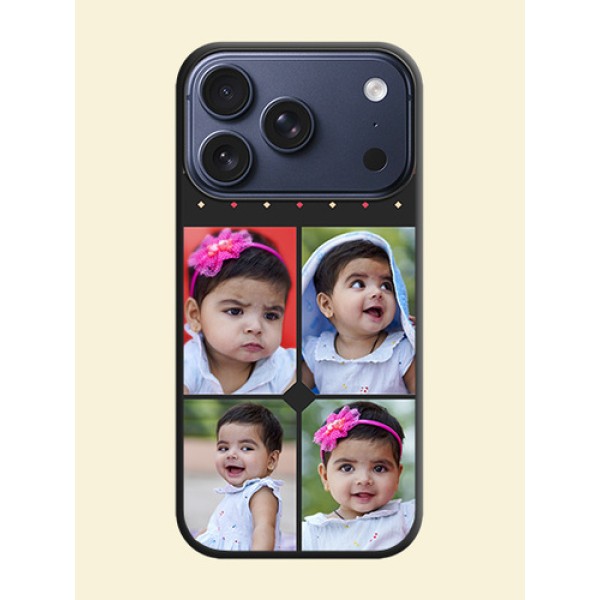 Multicolor Dotted Pattern with 4 Image Holder On Space Black Custom Soft Matte Mobile Back Cover - Apple iPhone 17 Pro Multicolor Dotted Pattern with 4 Image Holder On Space Black Custom Soft Matte Mobile Back Cover - Apple iPhone 17 Pro