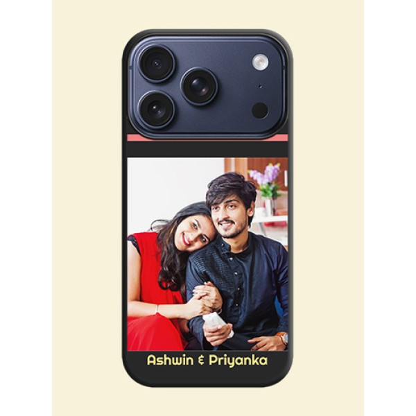 Color Stripes with Photo and Text on Photo On Space Black Custom Soft Matte Mobile Back Cover - Apple iPhone 17 Pro Color Stripes with Photo and Text on Photo On Space Black Custom Soft Matte Mobile Back Cover - Apple iPhone 17 Pro
